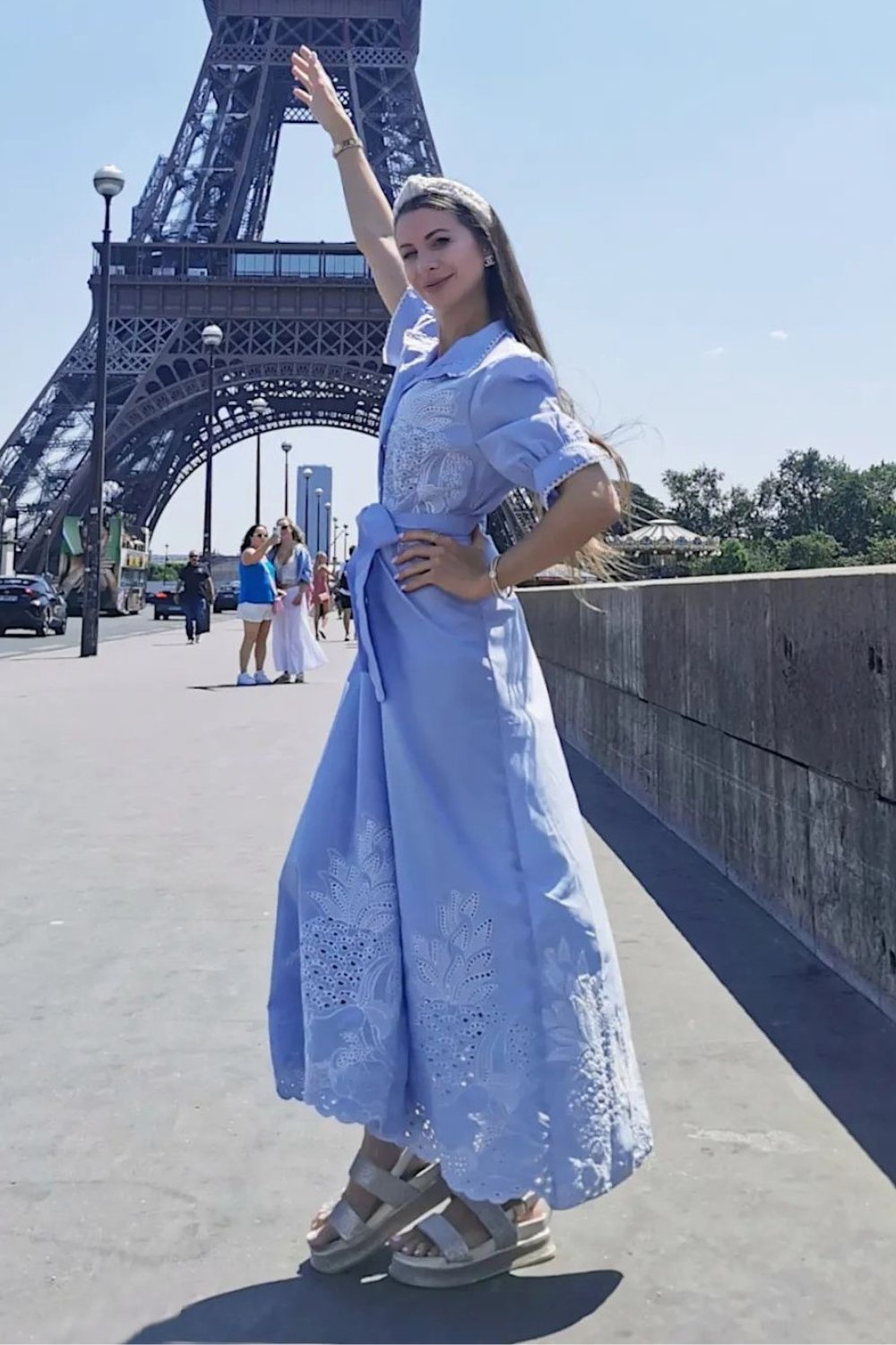 Light Blue Puff Sleeve Maxi Dress