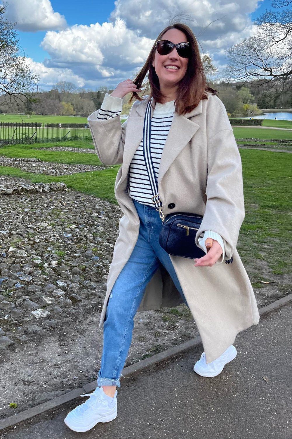 Layered Look with Striped Top and Long Coat