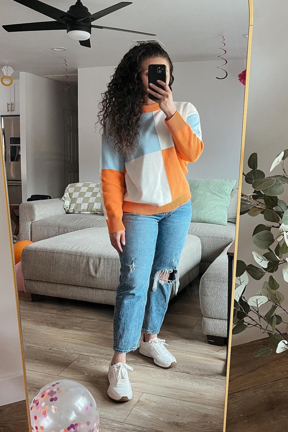 Color-Block Sweater and Mom Jeans