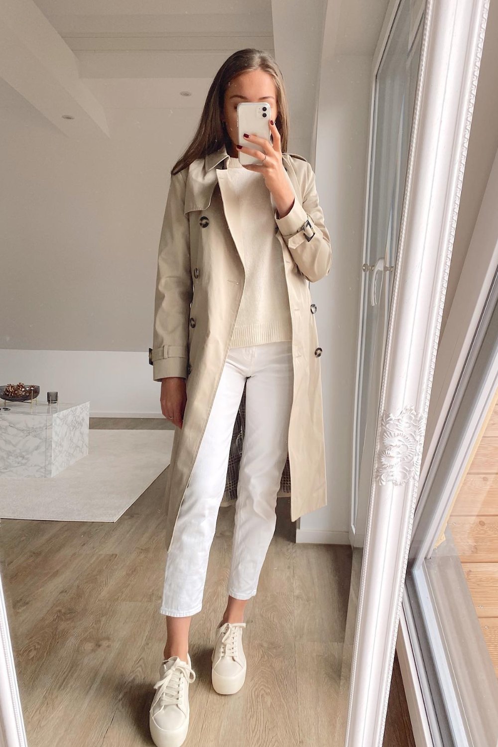 Chic Trench Coat and White Mom Jeans