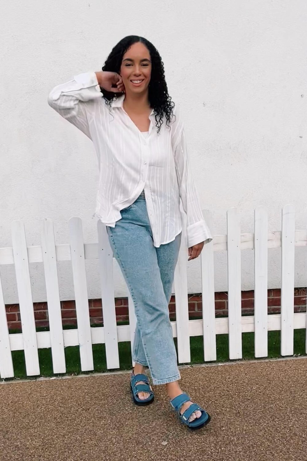 Classic White Button-Up and Light Blue Mom Jeans