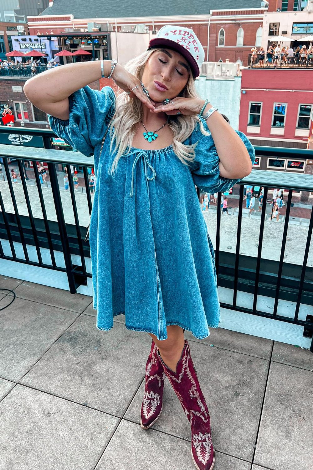 Denim Dress with Embroidered Boots