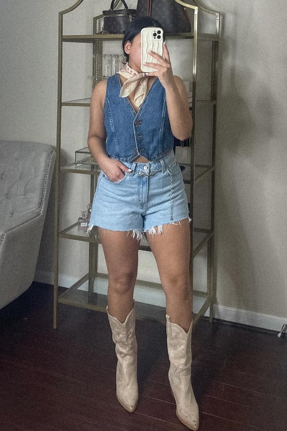 Denim Vest and Cutoff Shorts