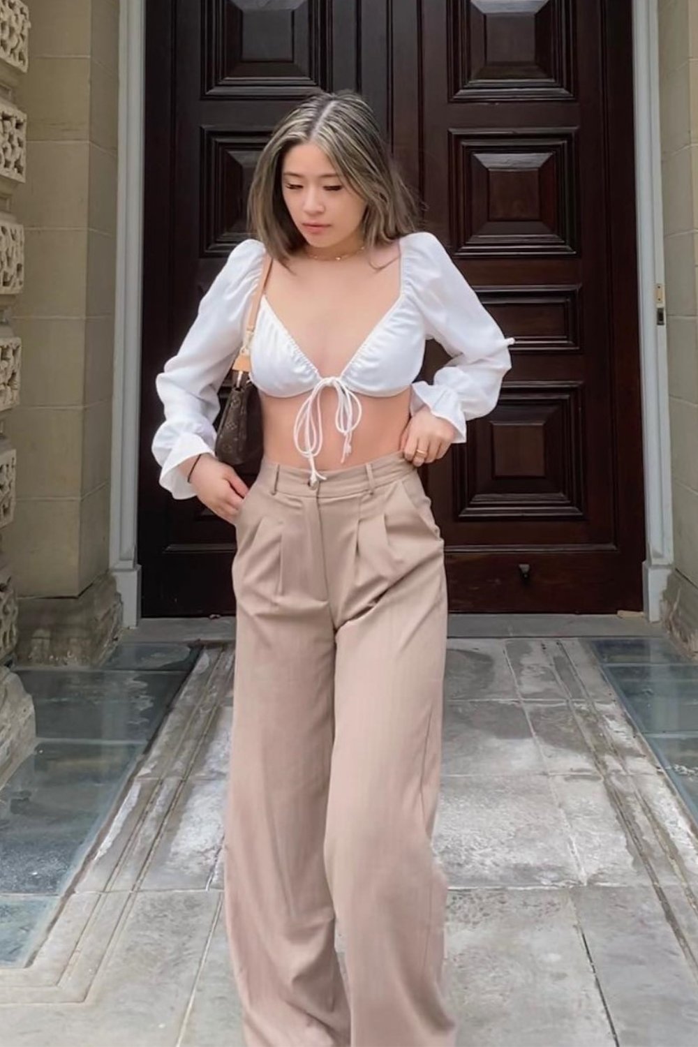 Puff sleeve crop top with trousers