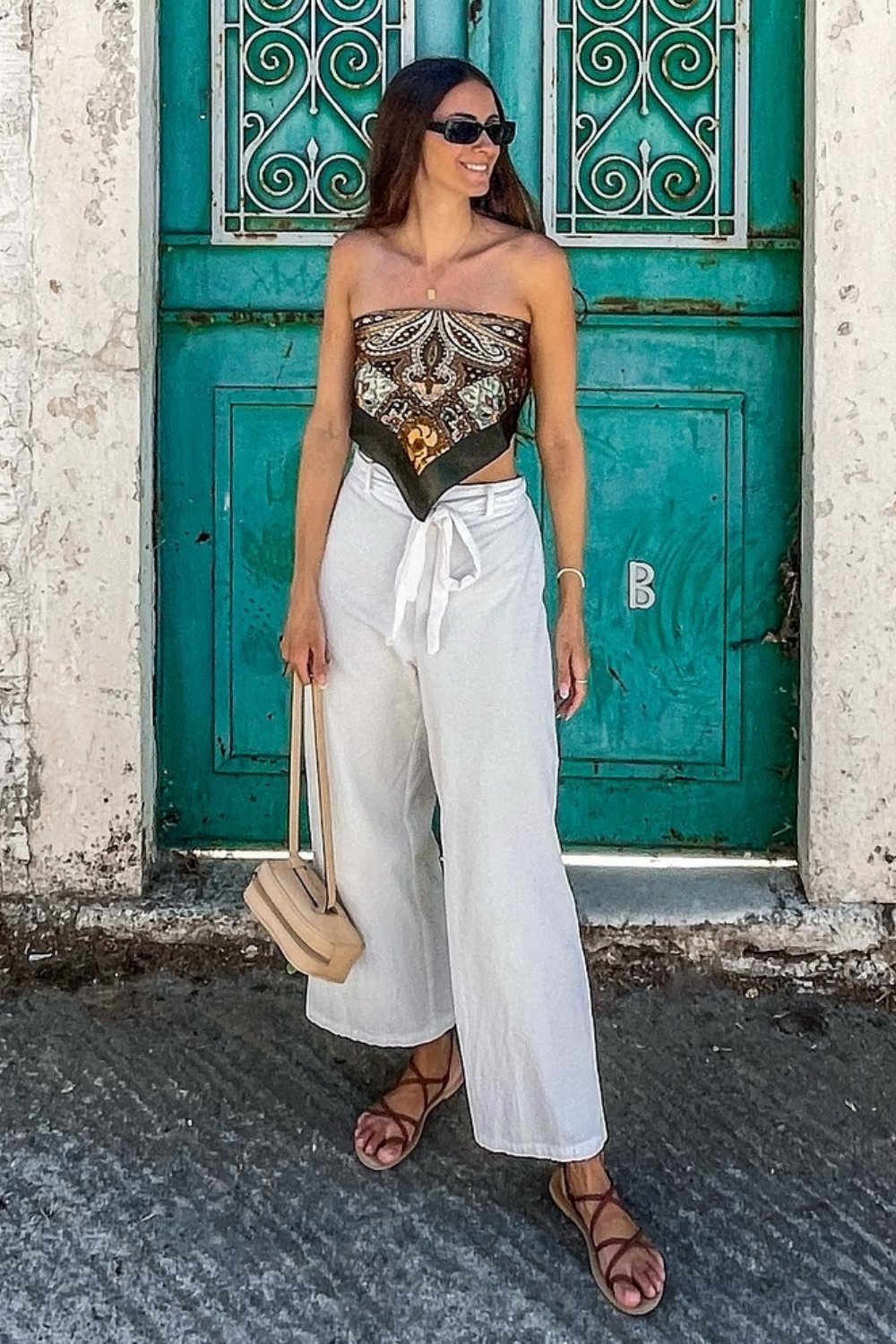 Breezy White Wide Leg Pants and Bandana Crop Top Set