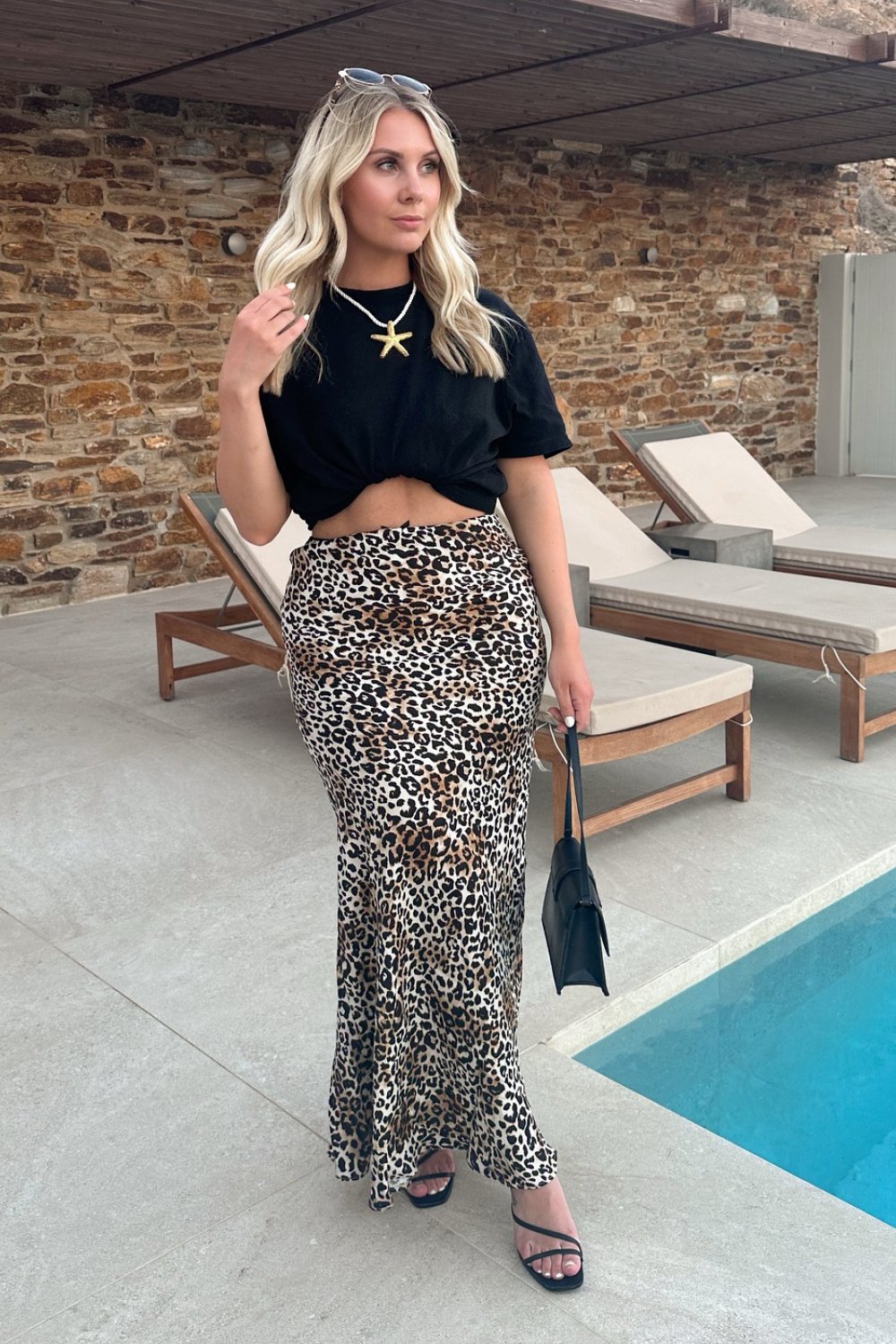 Leopard Print Maxi Skirt and Cropped Tee Set