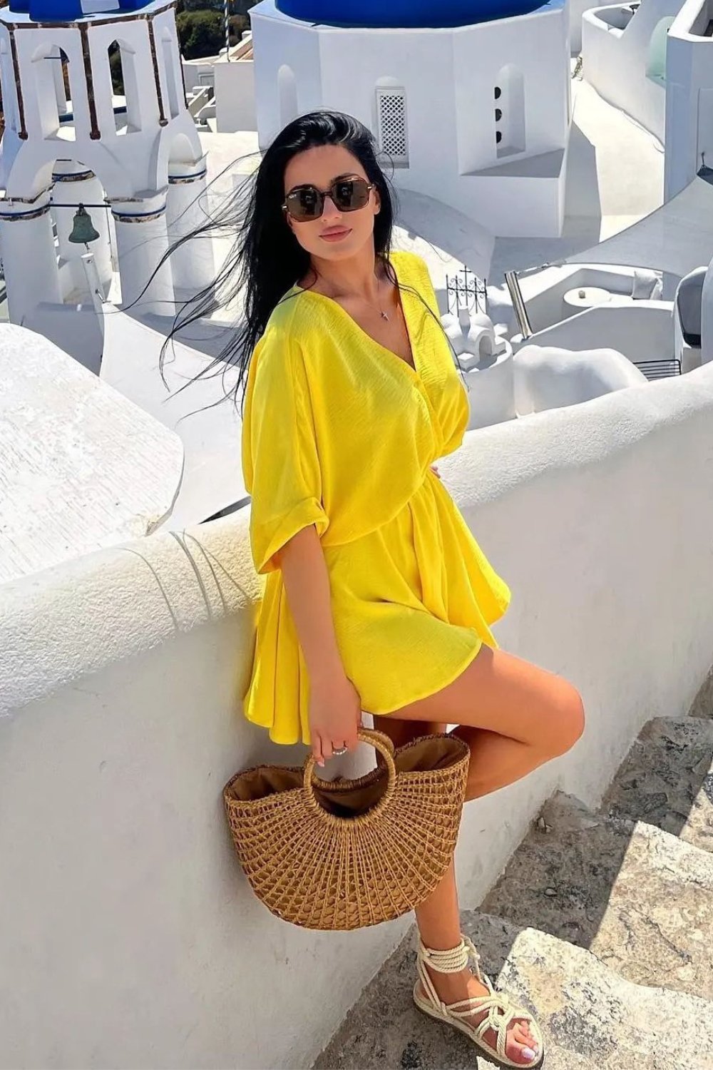 Sunny Yellow Wrap Mini Dress