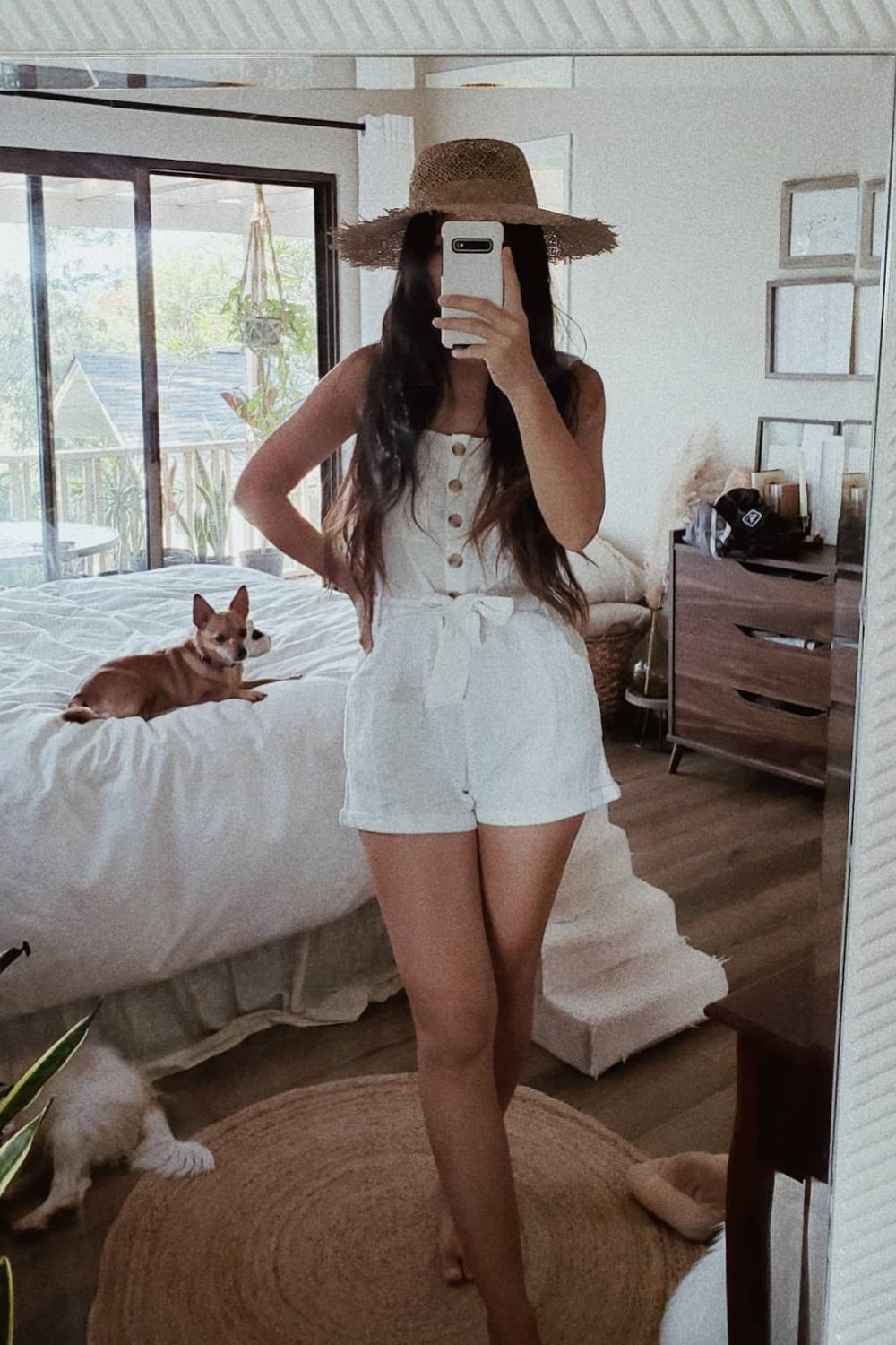 White Button-Front Romper