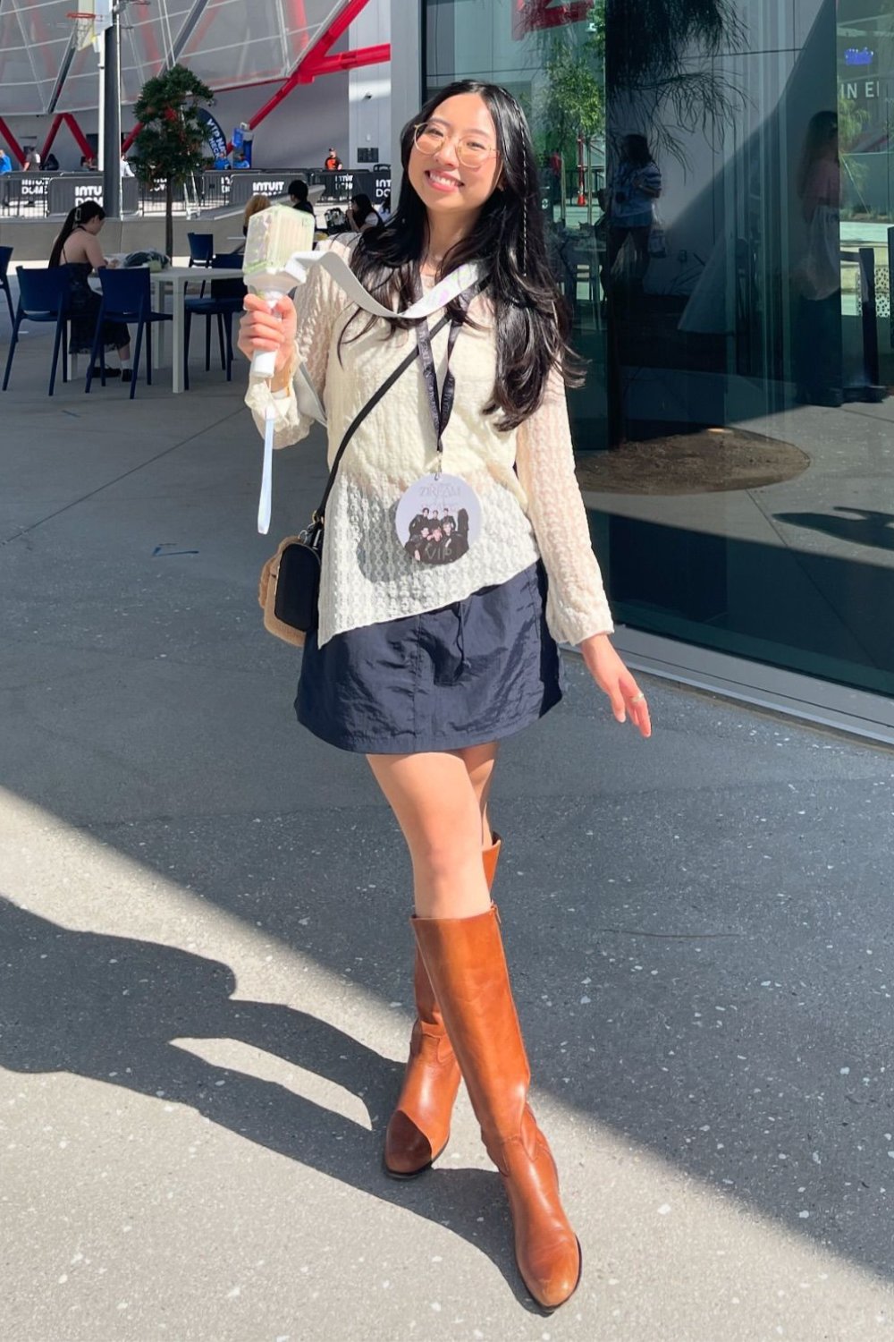 Cream Sweater and Mini Skirt