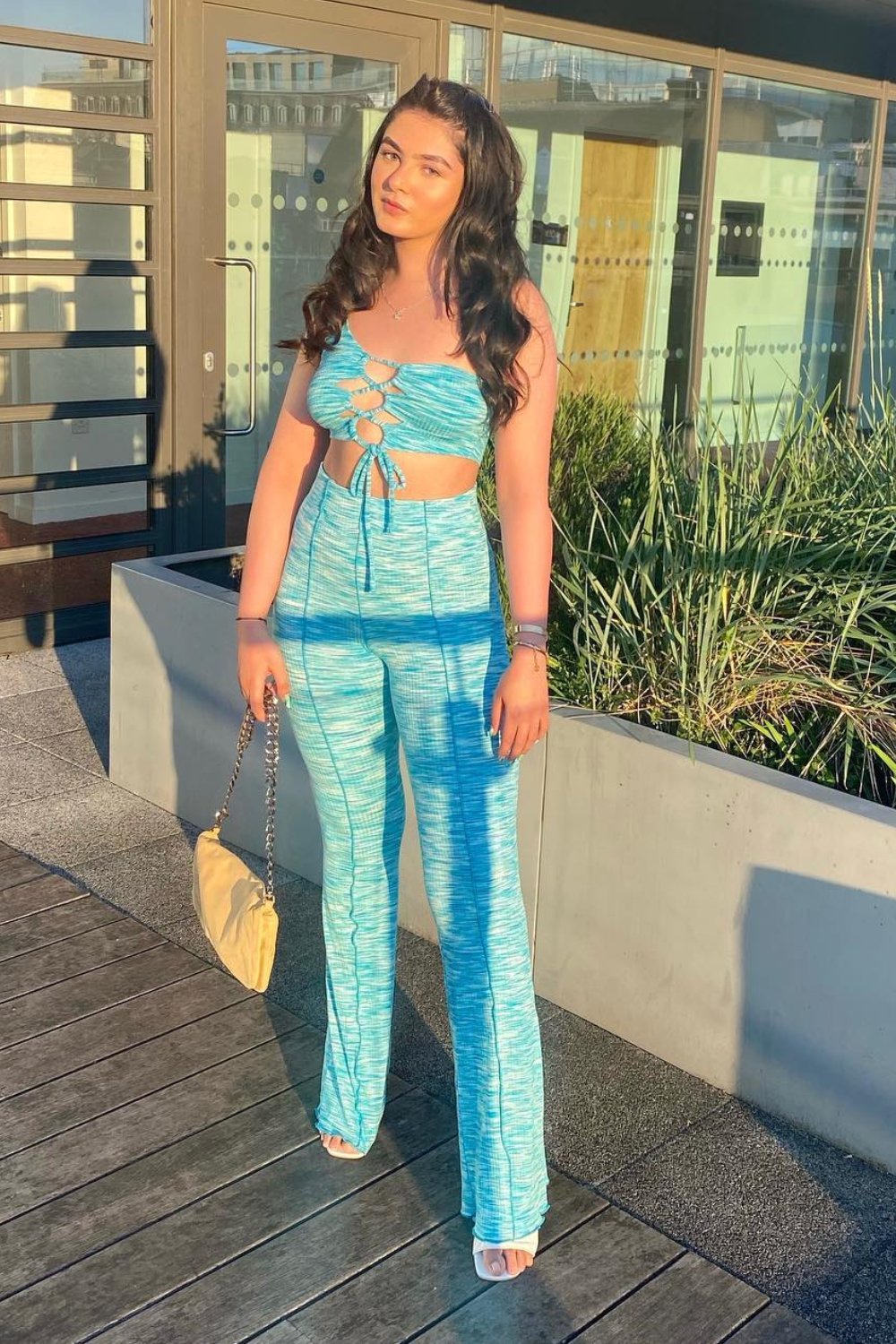 Blue Tie-Dye Crop Top and Matching Wide-Leg Pants