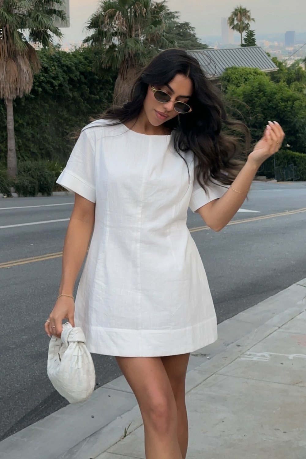 White Short Sleeve Mini Dress