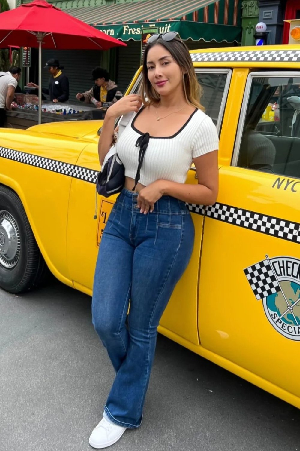 White Ribbed Crop Top & Blue Jeans