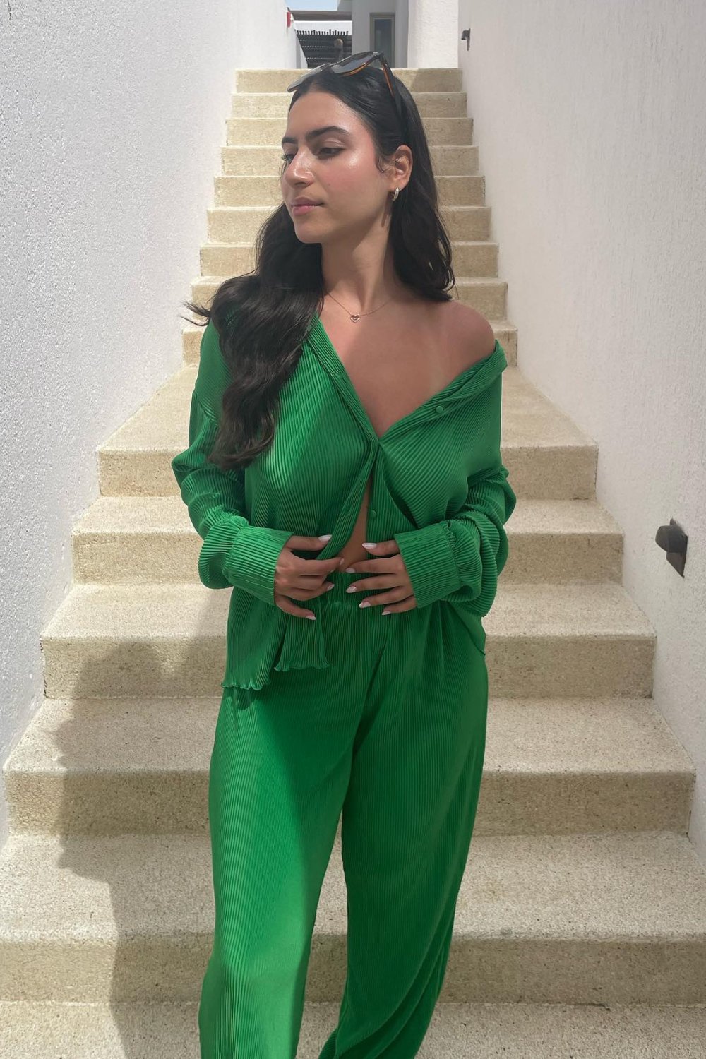 Green Ribbed Crop Top & Wide Leg Pants