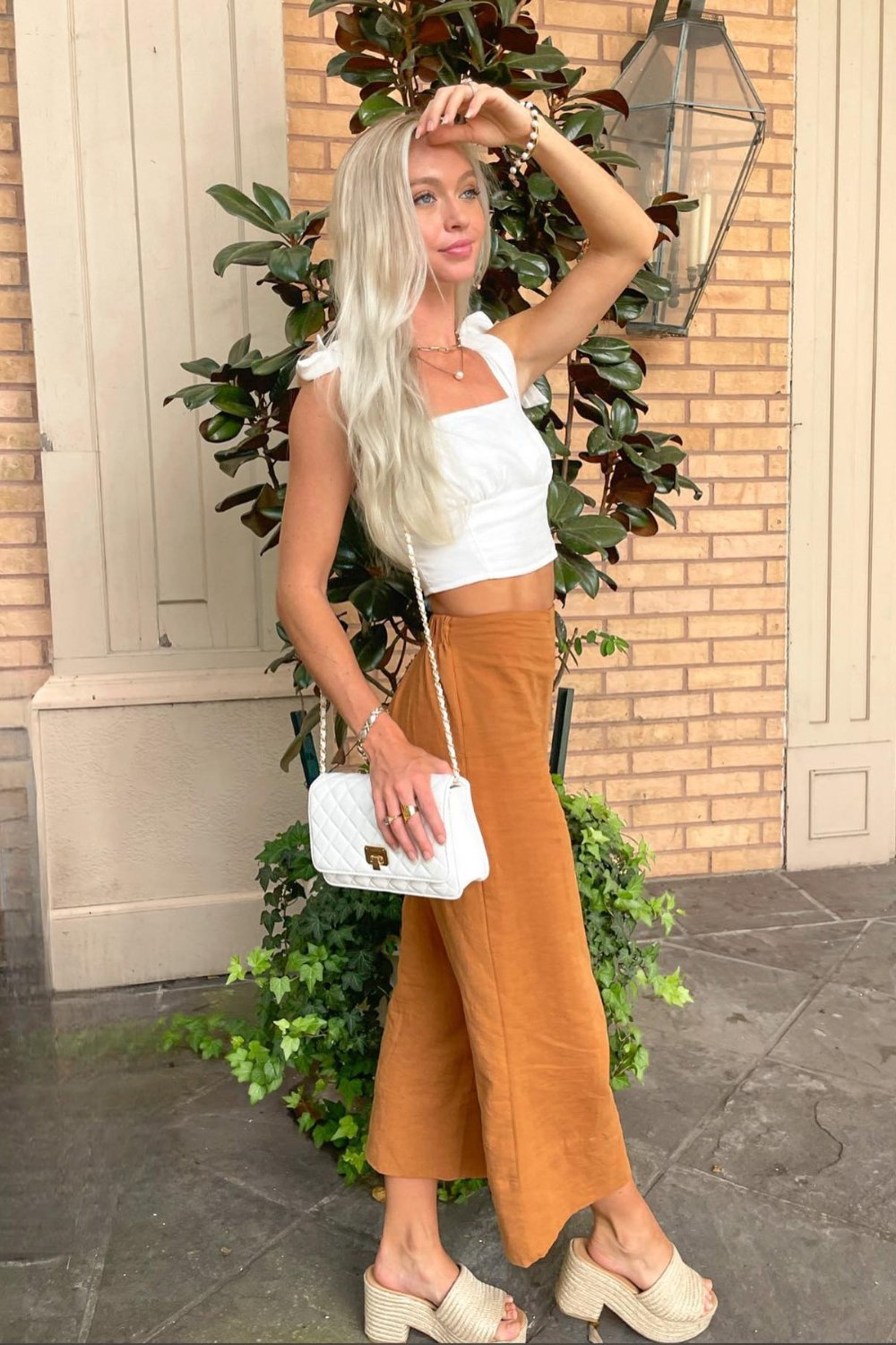 White Tank Top and Wide-Leg Pants