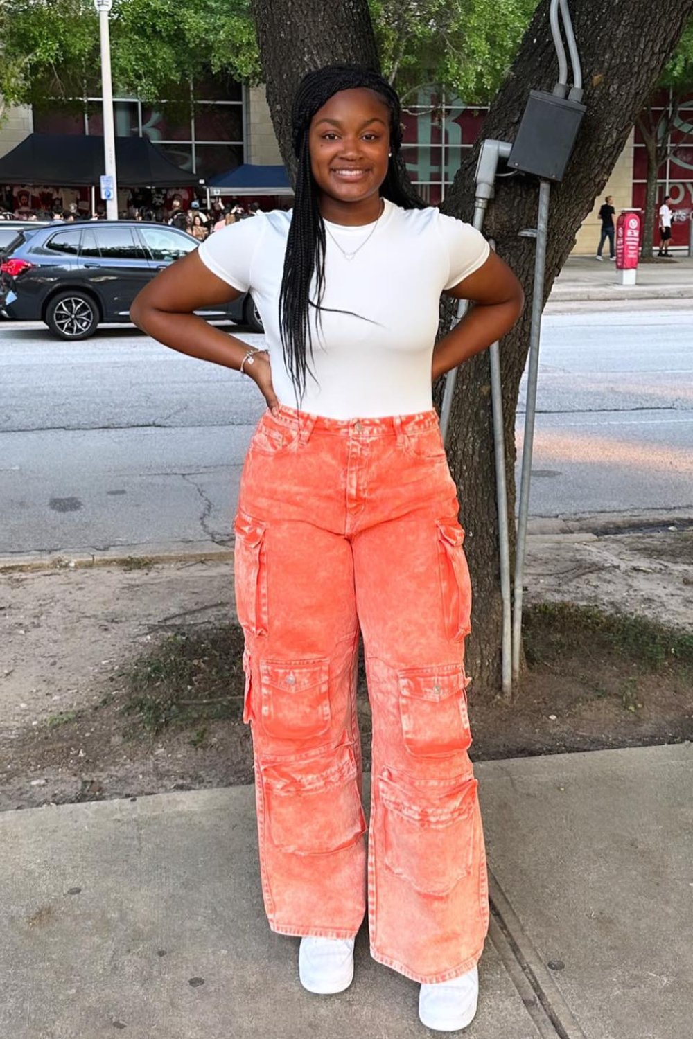 Fitted Tee and Orange Cargo Pants