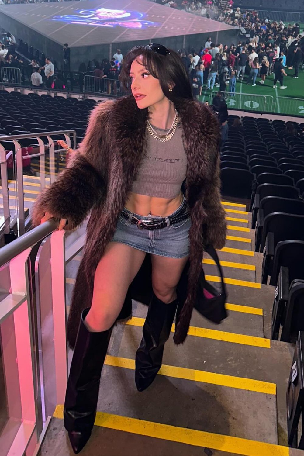 Fur Coat with Mini Skirt and Thigh-High Boots