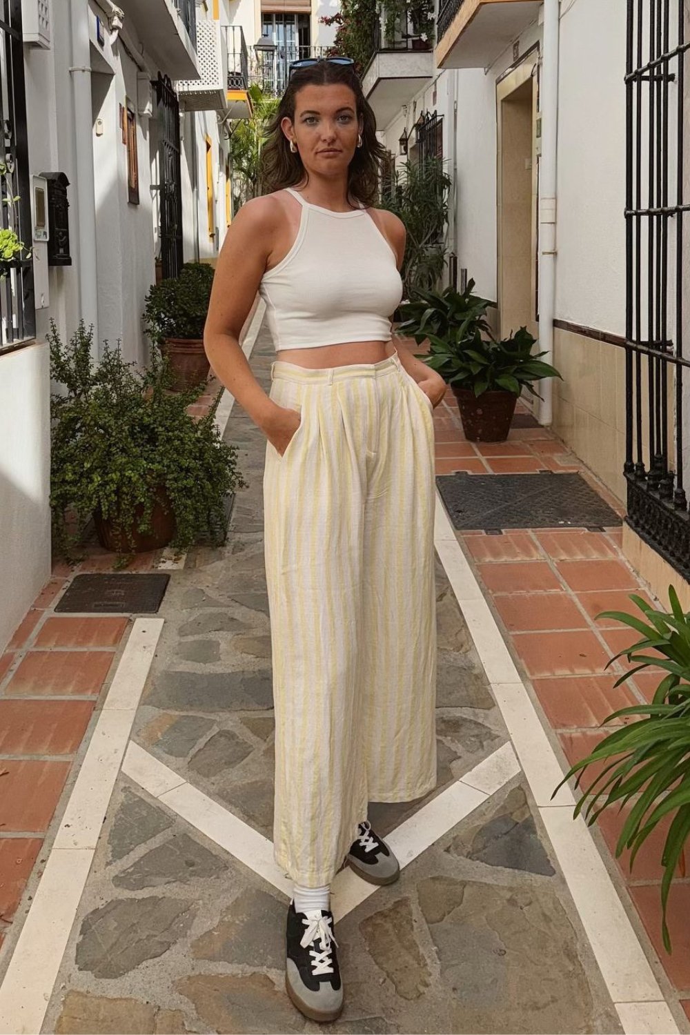 Halter Crop Top and Striped Wide-Leg Pants