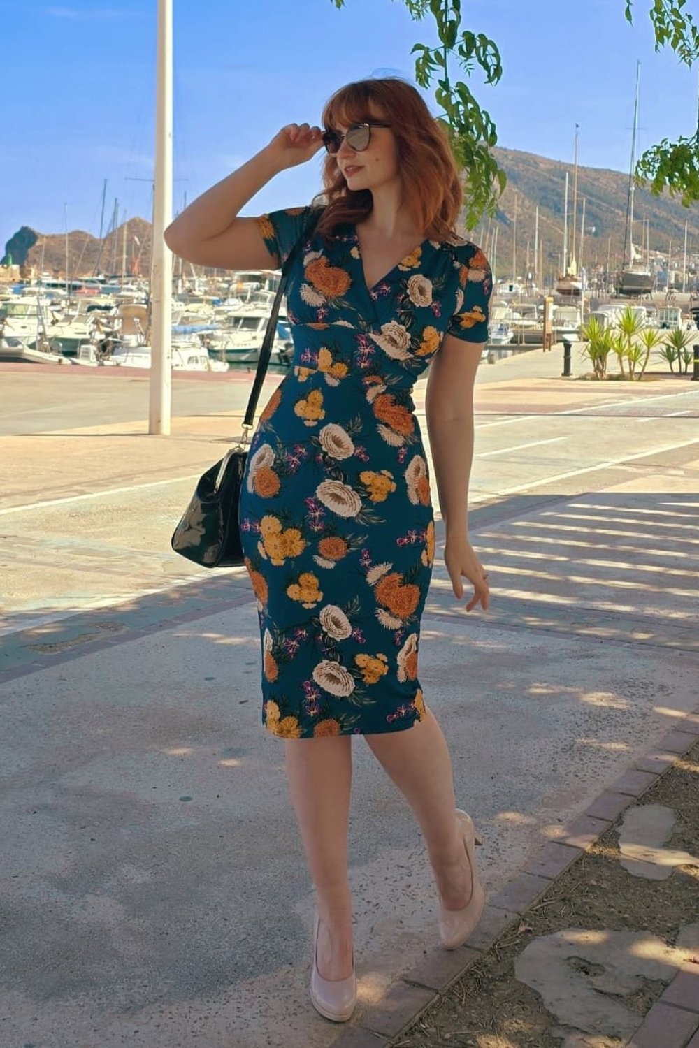 Teal Floral Midi Dress