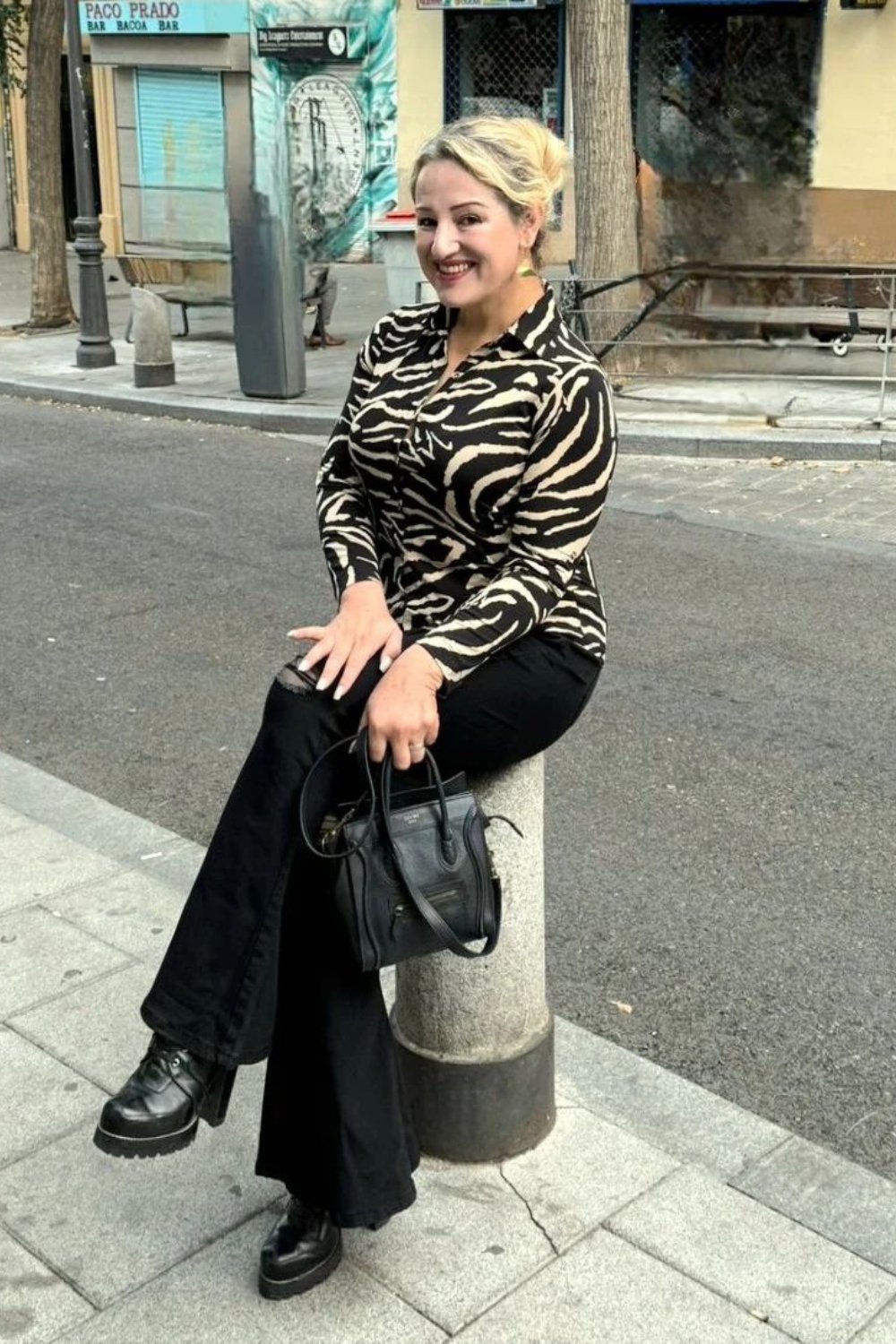 Zebra Print Shirt with Wide-Leg Trousers