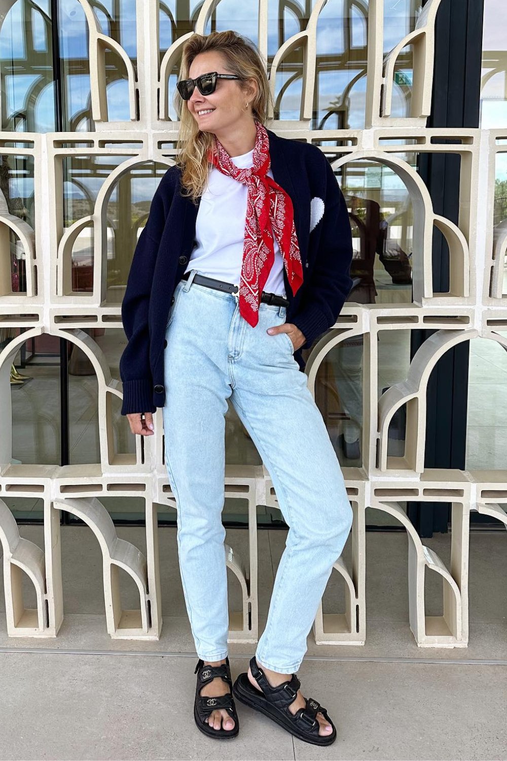 White Tee, Cardigan, and Mom Jeans