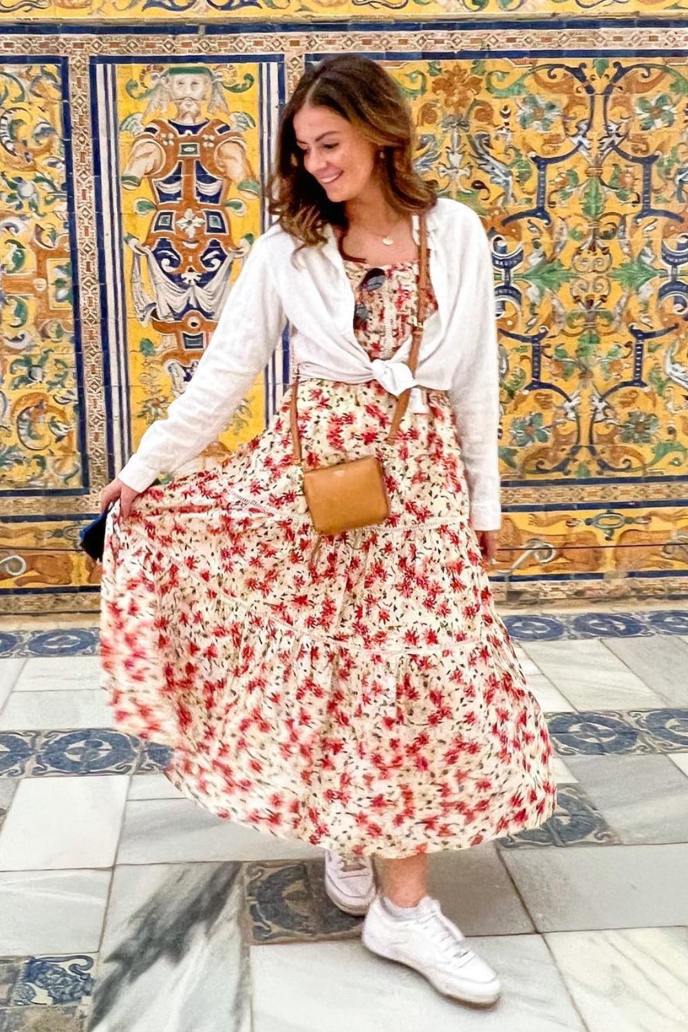 White Floral Maxi Dress with Knotted Shirt