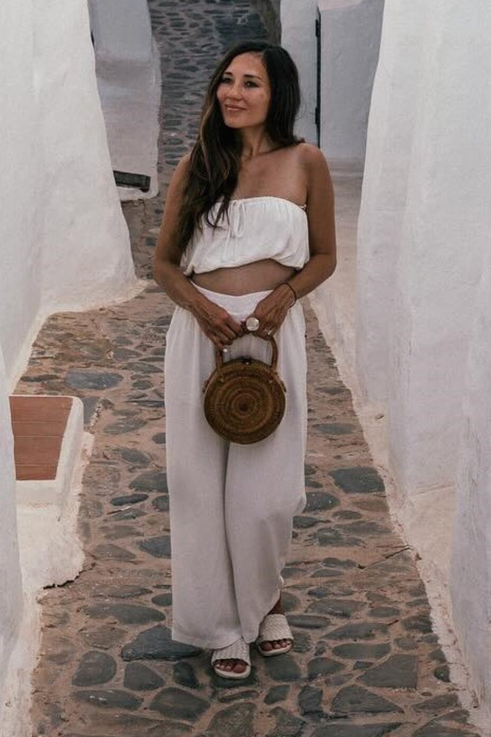 Strapless Crop Top and Wide-Leg Pants