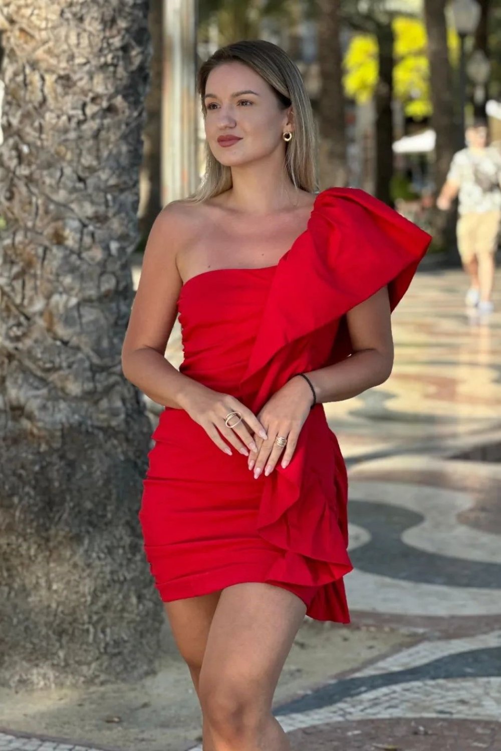 Red One-Shoulder Mini Dress