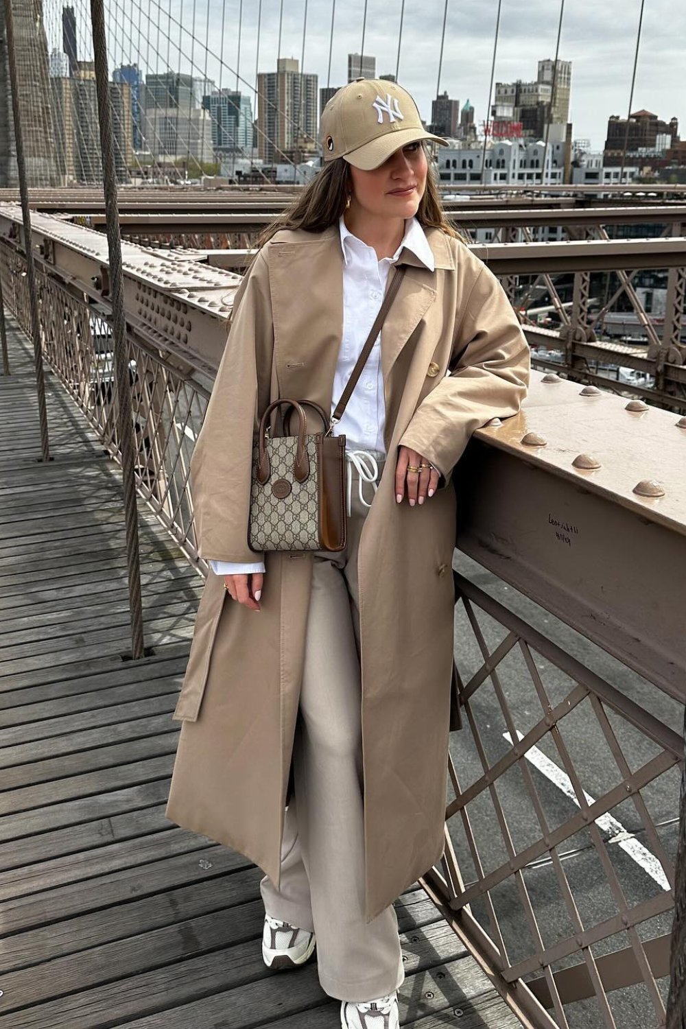 Beige Trench Coat and Wide-Leg Pants