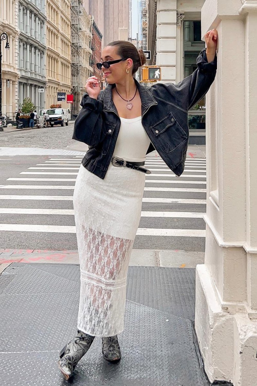 White Tank Top and Lace Maxi Skirt