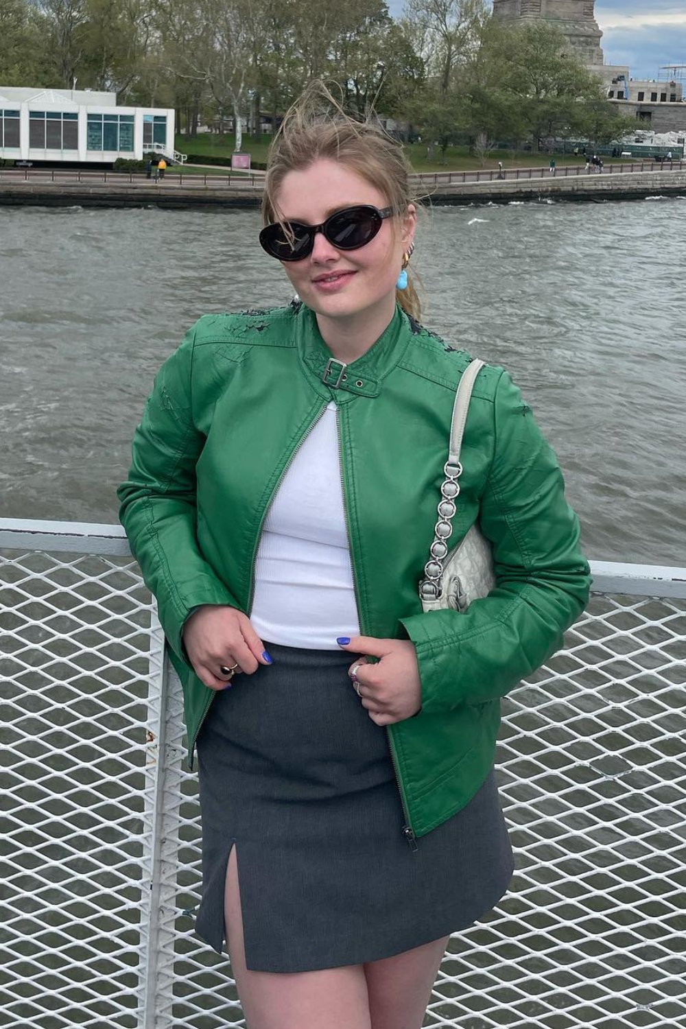 Green Leather Jacket and Mini Skirt