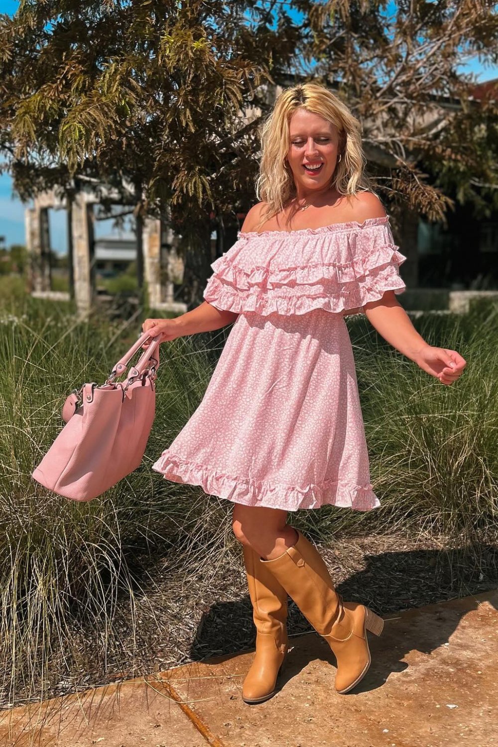 Pink Off-Shoulder Mini Dress