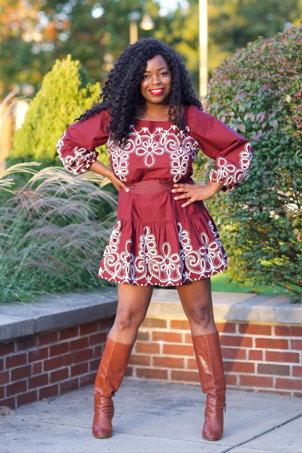 Burgundy Embroidered Mini Dress