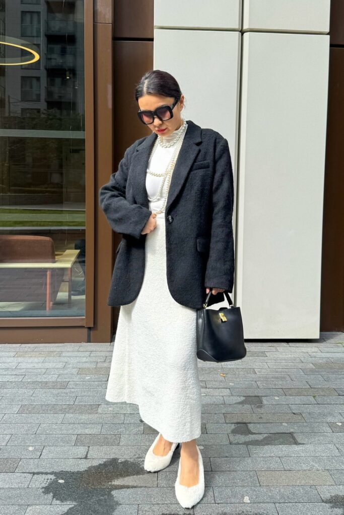 Oversized Blazer, Maxi Dress, and Ballet Flats