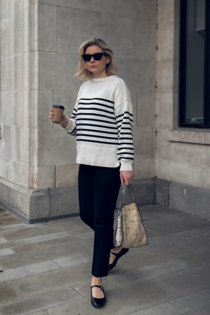 Striped Sweater, Trousers, and Mary Janes