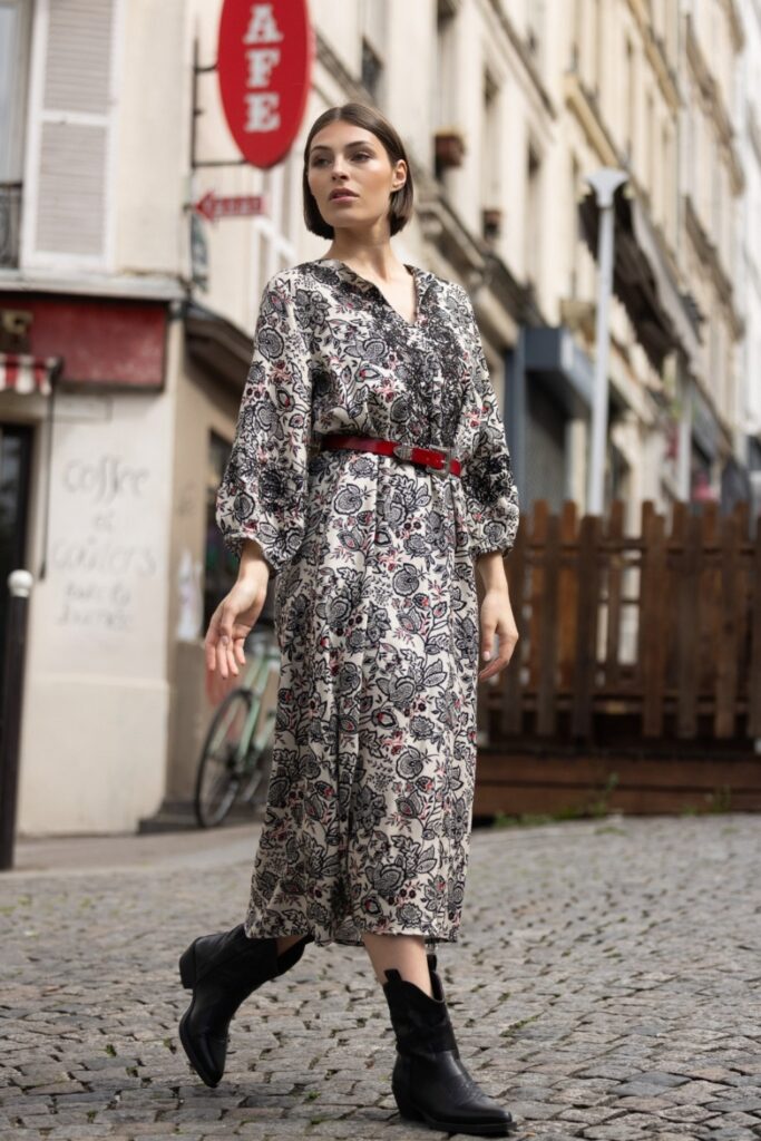 Floral Maxi Dress and Black Ankle Boots