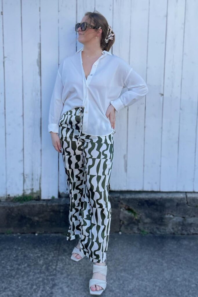 Button-Up and Patterned Silk Pants