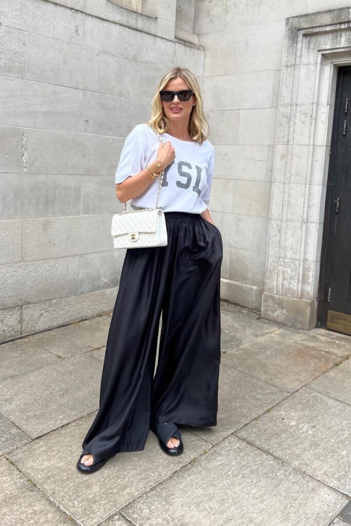 Graphic Tee and Black Palazzo Pants