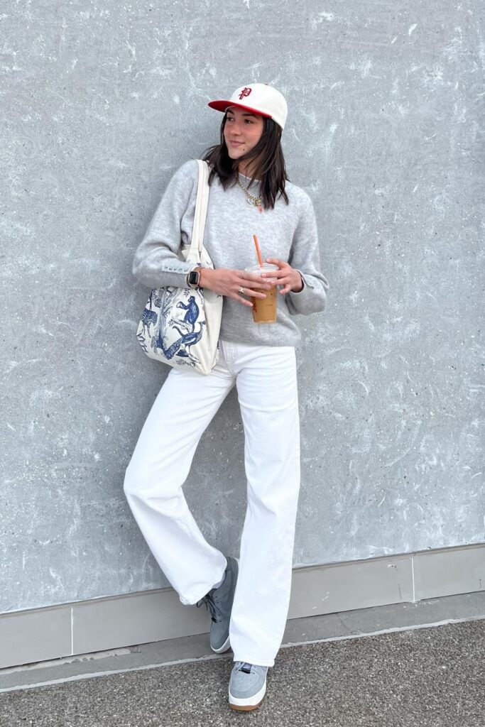 Light Gray Sweatshirt and White Jeans