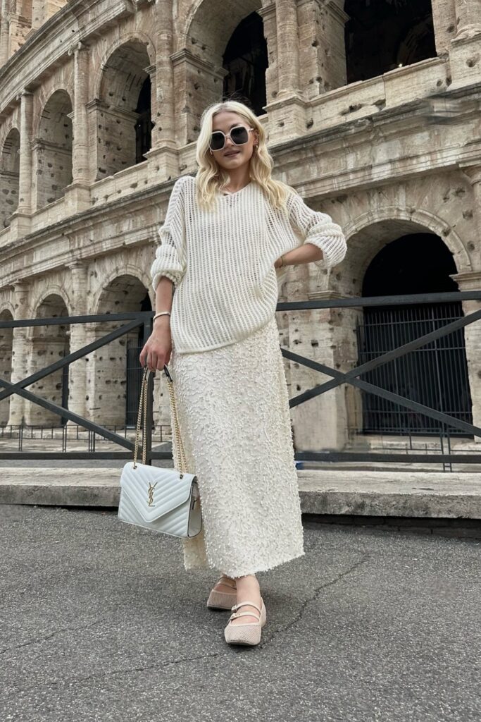 Cream Sweater and Maxi Skirt