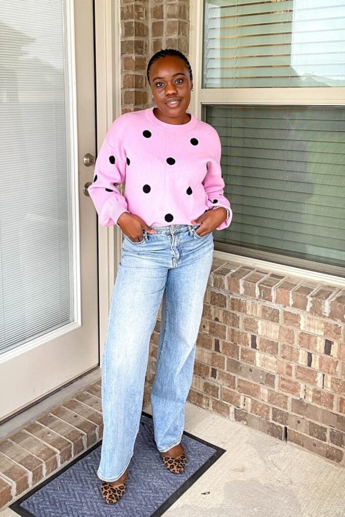 Pink Polka Dot Sweater and Jeans