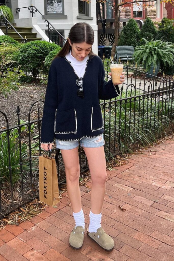 Navy Cardigan with Shorts