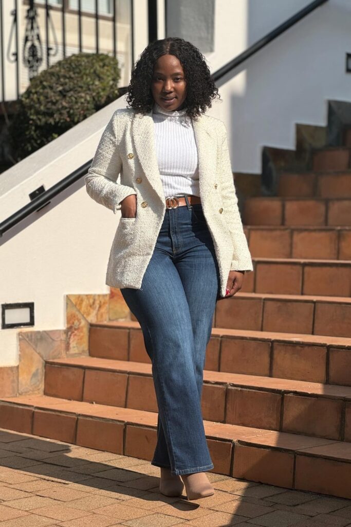 Textured Blazer with Blue Jeans