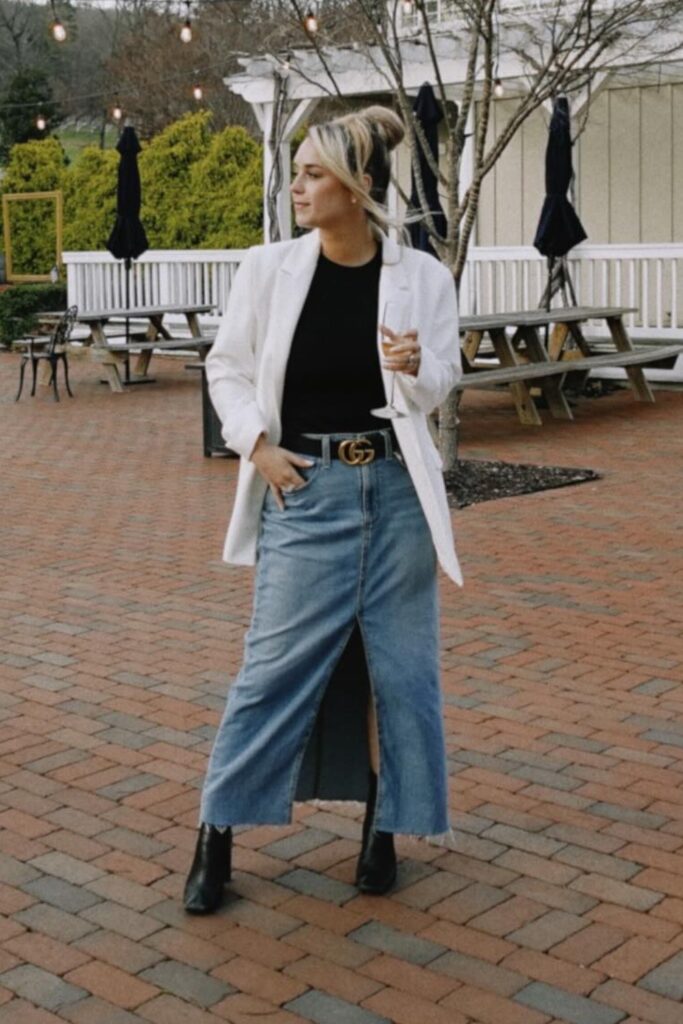 Denim Skirt and Ankle Boots