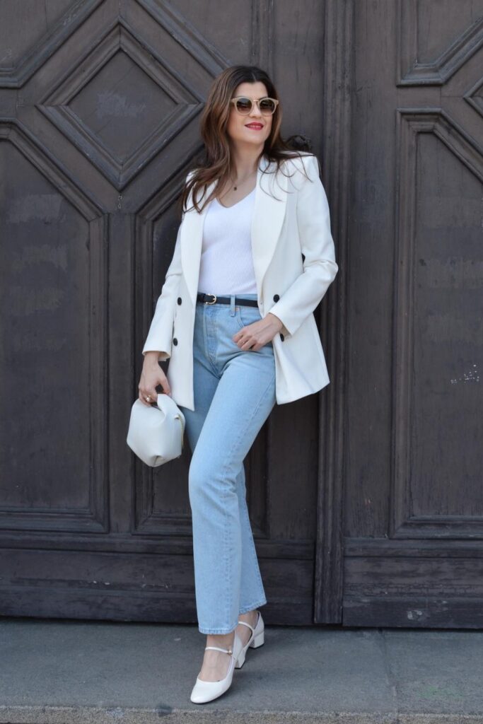 White Blazer and Light-Wash Jeans