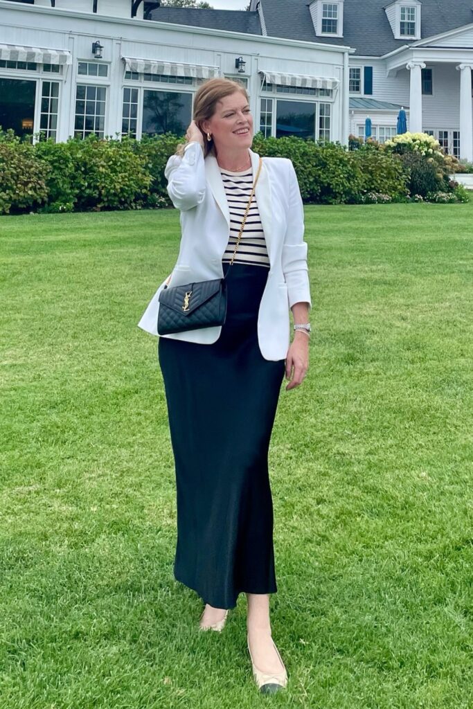 Striped Top with Navy Skirt