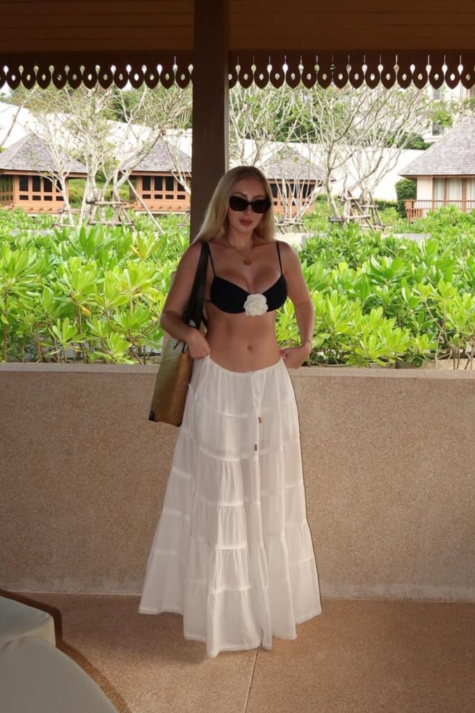 Black Bikini Top and Tiered Maxi Skirt