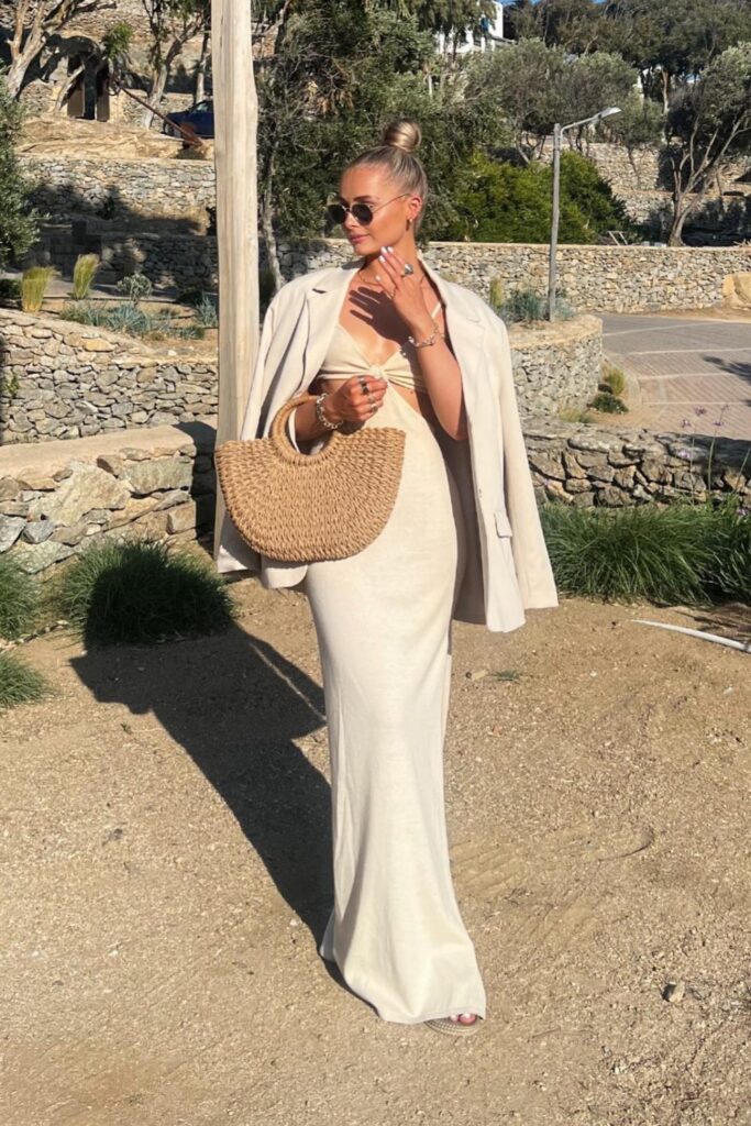 Beige Maxi Dress and Oversized Blazer Combo