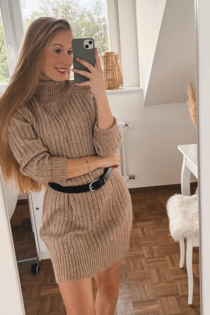 Ribbed Turtleneck Sweater Dress