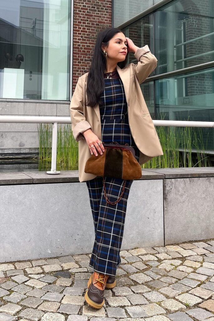 Long Blazer and Plaid Jumpsuit