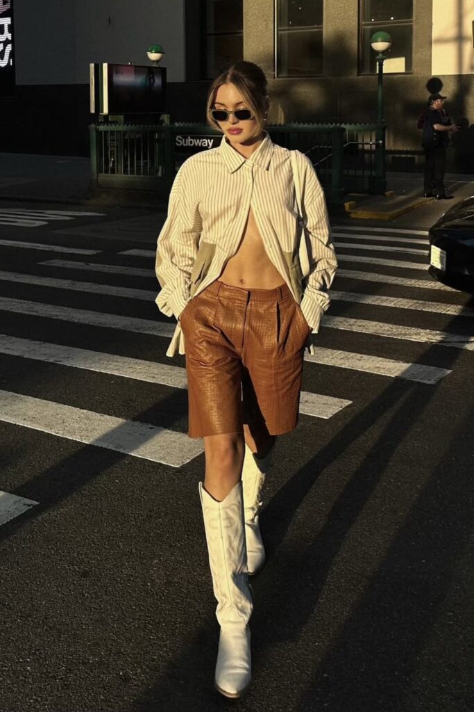 Striped Shirt and Leather Bermudas